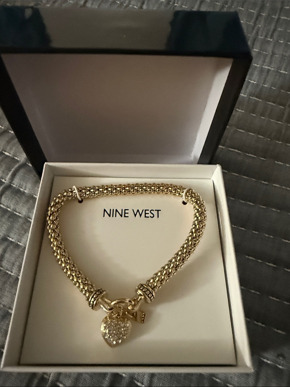 Nine West Gold Heart Pendant Braided Chain Bracelet